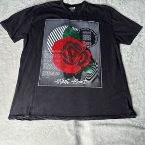 Black Graphic T-Shirt with Red Rose